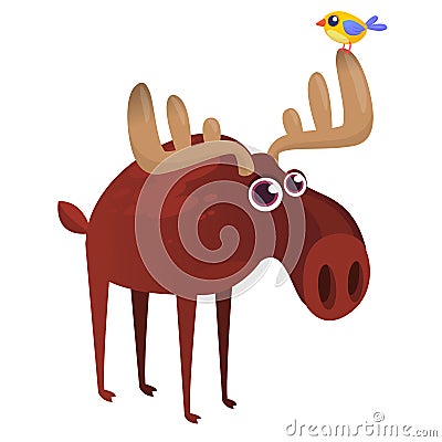 Cool carton moose. Vector illustration isolated. Poster design of sticker. Vector Illustration