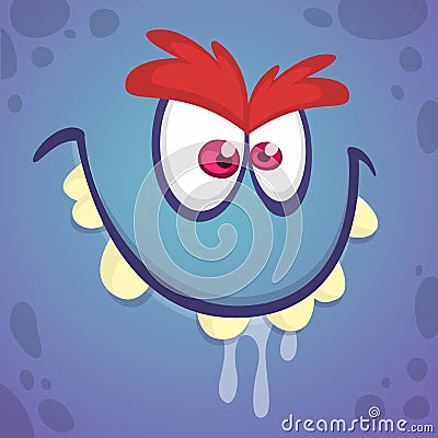 Cool cartoon angry troll monster face. Vector illustration for Halloween. Vector Illustration