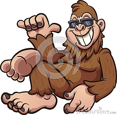 Cool cartoon bigfoot resting and wearing sunglasses. Vector Illustration