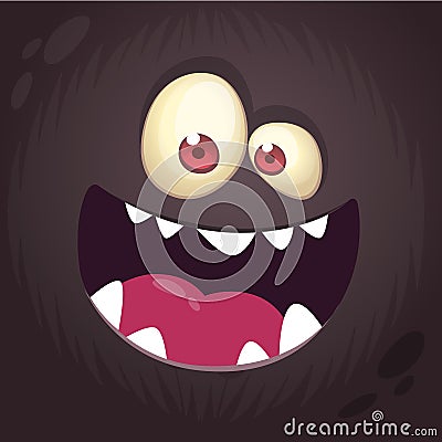 Cool cartoon black monster face. Halloween vector illustration. Vector Illustration