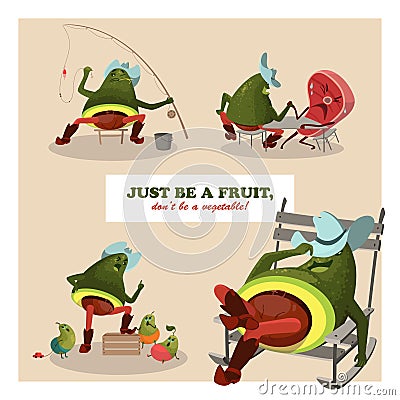 Cool cartoon character avocado cowboy Vector Illustration