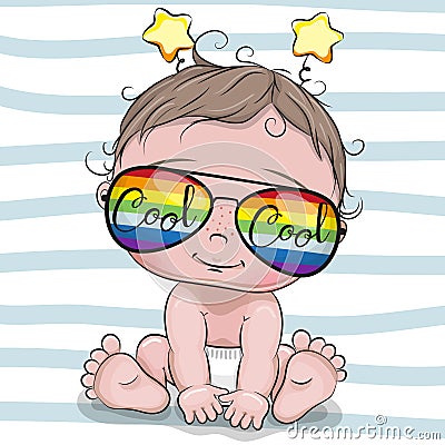 Cool Cartoon Baby with sun glasses Vector Illustration