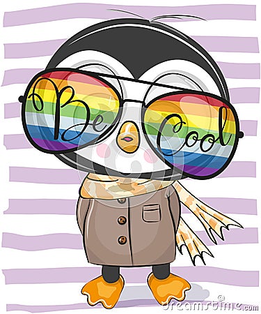 Cute Penguin with sun glasses Vector Illustration