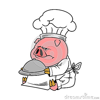 the master chef pig Vector Illustration