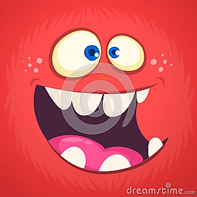 Cool cartoon monster face avatar. Vector Halloween excited monster devil with big mouth full of teeth Vector Illustration