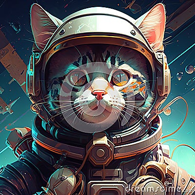Cool Cat in Space, A Cartoon Journey to the Final Frontier, generative ai Stock Photo