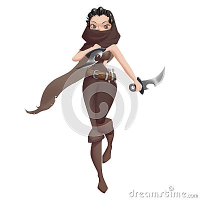 Cool Characters Series: The Girl Assassin on Black Background Stock Photo