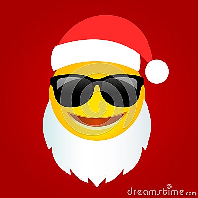 Cool Christmas emoji with Santa Claus costume, vector cartoon Vector Illustration