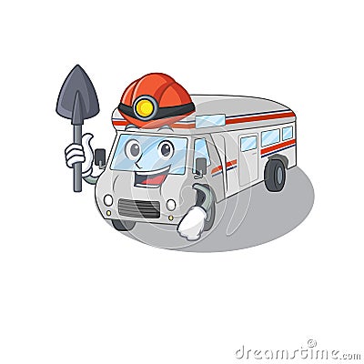 Cool clever Miner campervan cartoon character design Vector Illustration