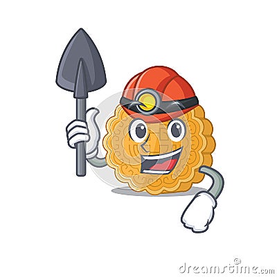 Cool clever Miner chinese mooncake cartoon character design Vector Illustration