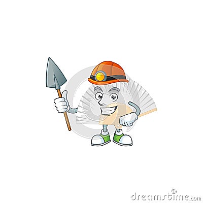 Cool clever Miner white chinese folding fan cartoon character design Vector Illustration