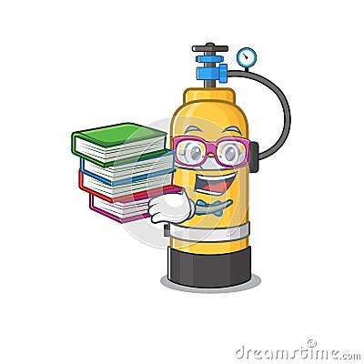 Cool and clever Student oxygen cylinder mascot cartoon with book Vector Illustration