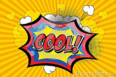 Cool - comic book, cartoon expression on orange background. Illustration design Stock Photo