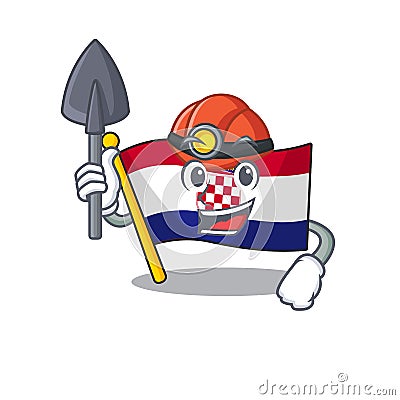 Cool confident Miner flag croatia Scroll cartoon character design Vector Illustration