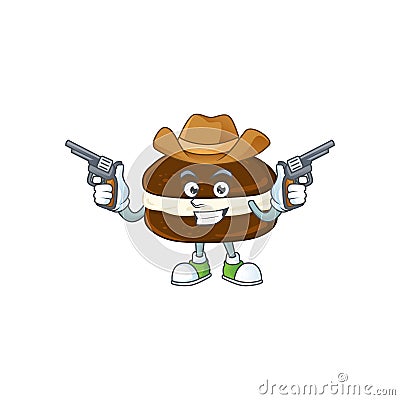 Cool cowboy cartoon design of whoopie pies holding guns Vector Illustration