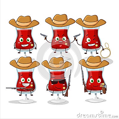 Cool cowboy red wine cartoon character with a cute hat Vector Illustration