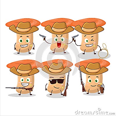 Cool cowboy safron milkcap cartoon character with a cute hat Vector Illustration