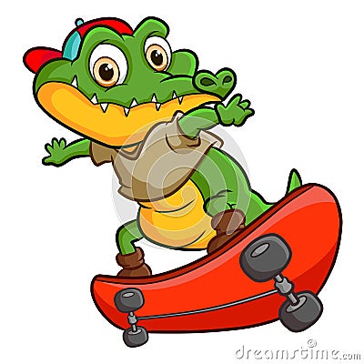 The cool crocodile playing skate board Vector Illustration
