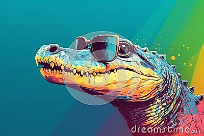 Cool crocodile wearing shades for summer getaway. Generative AI Stock Photo