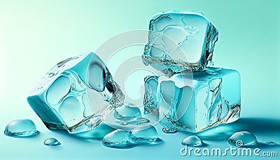 Cool cubes of ice ready to serve. Cold square ice cubes with various beverage. Generative AI, illustration Cartoon Illustration