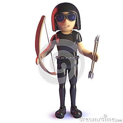 Cool 3d gothic girl in latex catsuit holding a bow and arrow Stock Photo