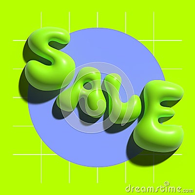 Cool 3d sale banner in y2k style. Trendy vivid square template for social media post. Bright acid green and purple Stock Photo