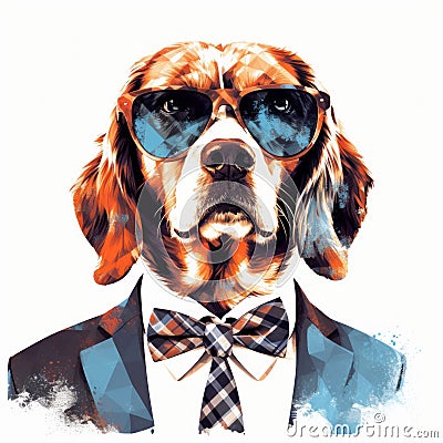 Cool Dog In Hip-hop Style With Tie And Sunglasses Cartoon Illustration