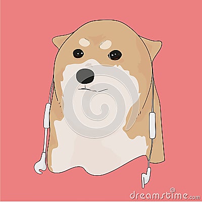 Shiba inu dog with headphones Vector Illustration