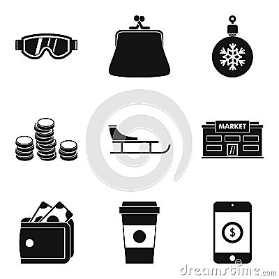 Cool down icons set, simple style Vector Illustration