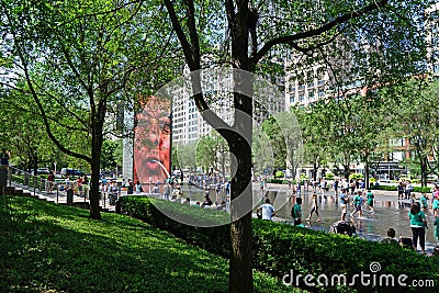 Cool Down in the summer heat at Crown Fountain Editorial Stock Photo