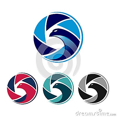 Cool Eagle Bird Shutter Camera Colorful Logo Set Vector Illustration