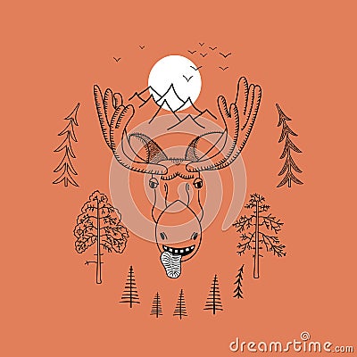 Cool elk illustration for t-shirt Vector Illustration