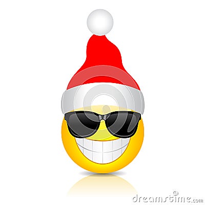 Cool emoji with Christmas hat, vector illustration Vector Illustration