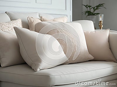 Cool fabric sofa pillows, classical color Stock Photo