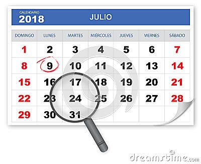 Cool and Fancy Calendar 2018 with Magnifying Glass Vector Illustration