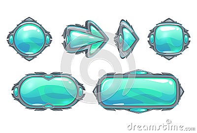 Cool fantasy blue buttons set Vector Illustration