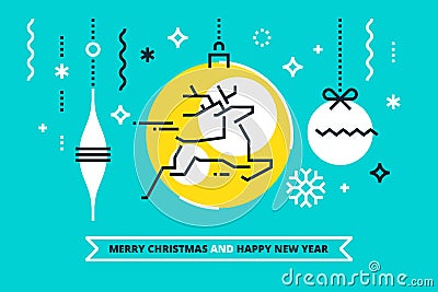 Cool flat linear Xmas illustration for banners, greeting cards and invitations. Vector design. Cartoon Illustration