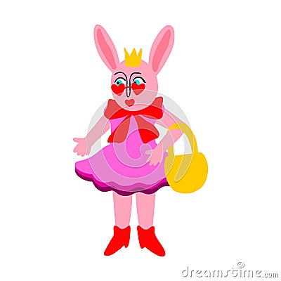 funny girl rabbit character with tattoo. Cute quirky comic bunny character illustration Vector Illustration