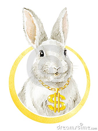 Cool Funny Music Bunny. Dollar sign Stock Photo