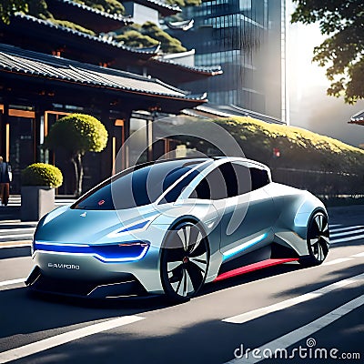 Cool futuristic electric concept car - ai generated image Stock Photo