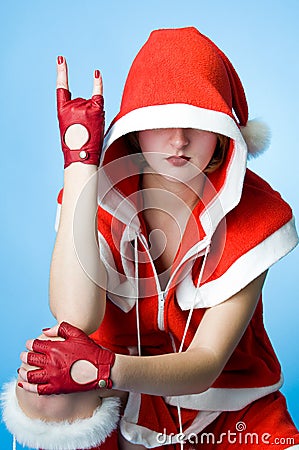 Cool girl in Santa Claus clothes Stock Photo