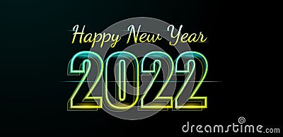 Cool glow 3D Lettering Happy New Year 2022 vector illustration. Vector Illustration