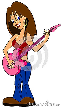 Cool Guitar Girl Vector Illustration