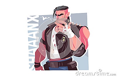 Cool guy shooter smoking cigarette Vector Illustration