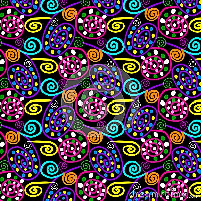 colorful swirls and dots in a repeating pattern Stock Photo