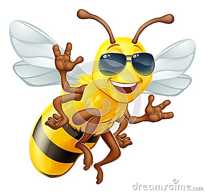 Cool Honey Bumble Bee in Shades Cartoon Character Vector Illustration