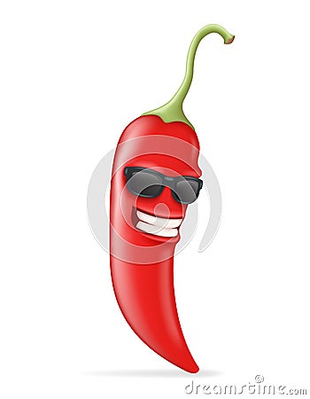 Cool Hot Chili Pepper Sunglasses Happy Character Realistic 3d Design Vector illustration Vector Illustration