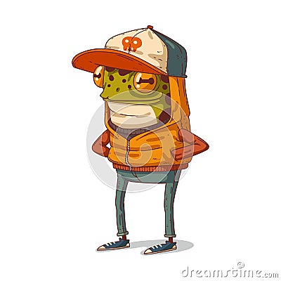 Cool humanized frog dude, isolated vector illustration. Calm anthropomorphic frog Vector Illustration