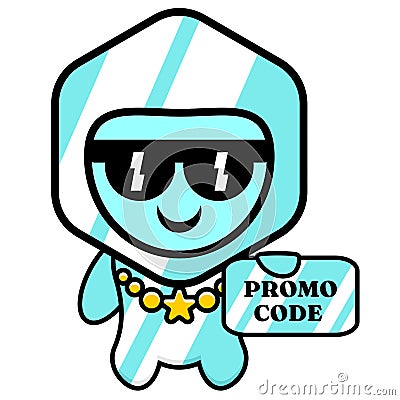 Cool ice cube mascot promo code Vector Illustration