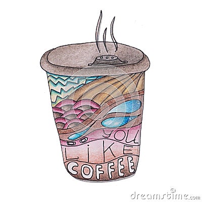 Cool illustration of coffee for your print, sticker Cartoon Illustration